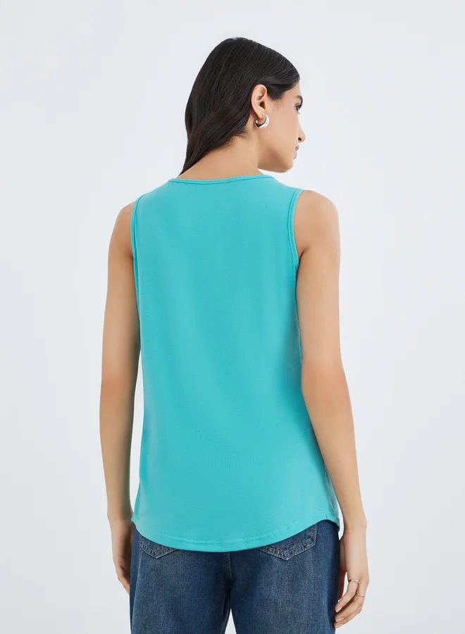 Take Two Take Two Solid Square Neck Sleeveless Top
