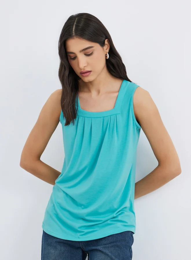 تايك تو Take Two Solid Square Neck Sleeveless Top