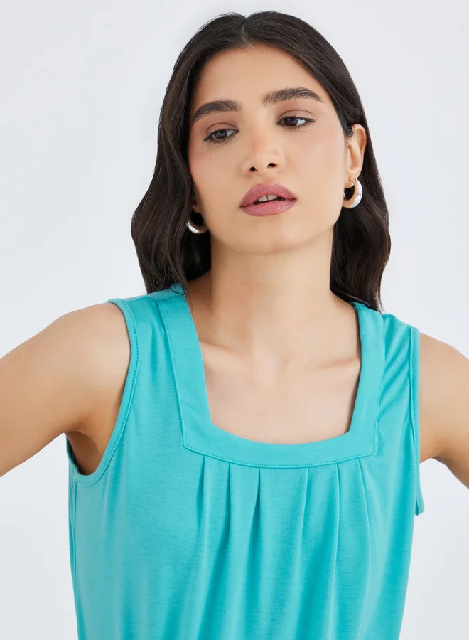 Take Two Take Two Solid Square Neck Sleeveless Top