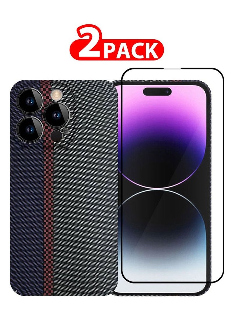 CATANES - iPhone 14 Pro Carbon Case and Screen Protector Unique Design Mixed Amazing Color Aramid Carbon Fiber Phone Case Blue - Image 1