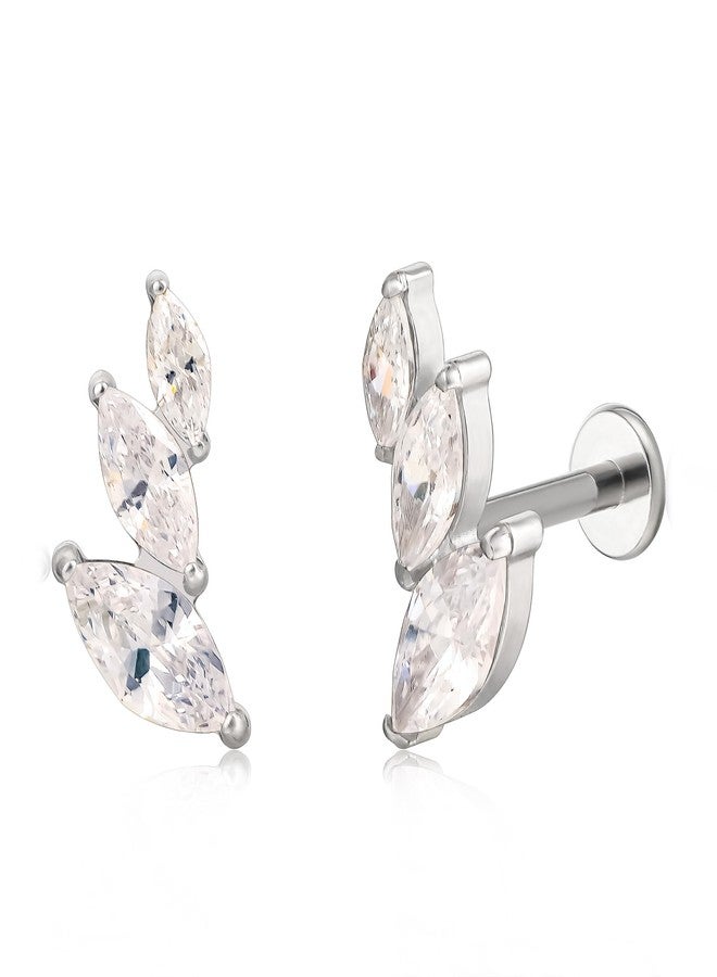 limerencia F136 Titanium Hypoallergenic Cubic Zirconia Flat Back Internally Threaded Studs 18G Tragus Helix Conch Cartilage Climber Crawler Piercing Jewelry Earrings for Women (a pair) - Image 1
