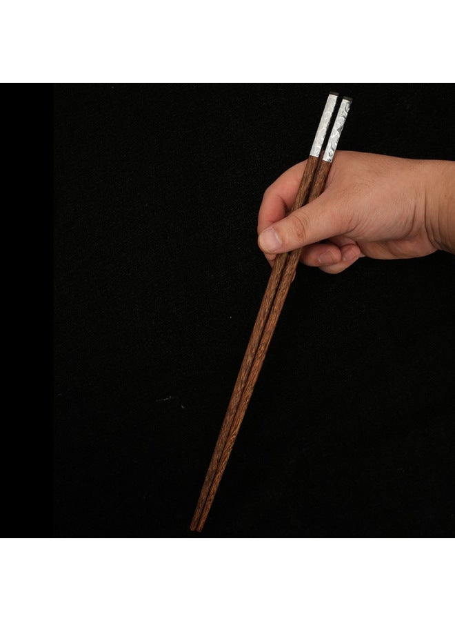 Chicken Wing Wood Chopsticks Metal Head Red Sandalwood Household Paint-free Wax-free Mildew-proof Hot Pot Solid Wood Chopsticks-Color:7mm×25cm Chicken Wing Wood Chopsticks Flat Top  - Image 4