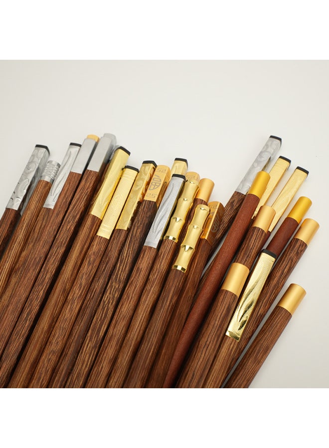 Chicken Wing Wood Chopsticks Metal Head Red Sandalwood Household Paint-free Wax-free Mildew-proof Hot Pot Solid Wood Chopsticks-Color:7mm×25cm Chicken Wing Wood Chopsticks Flat Top  - Image 5