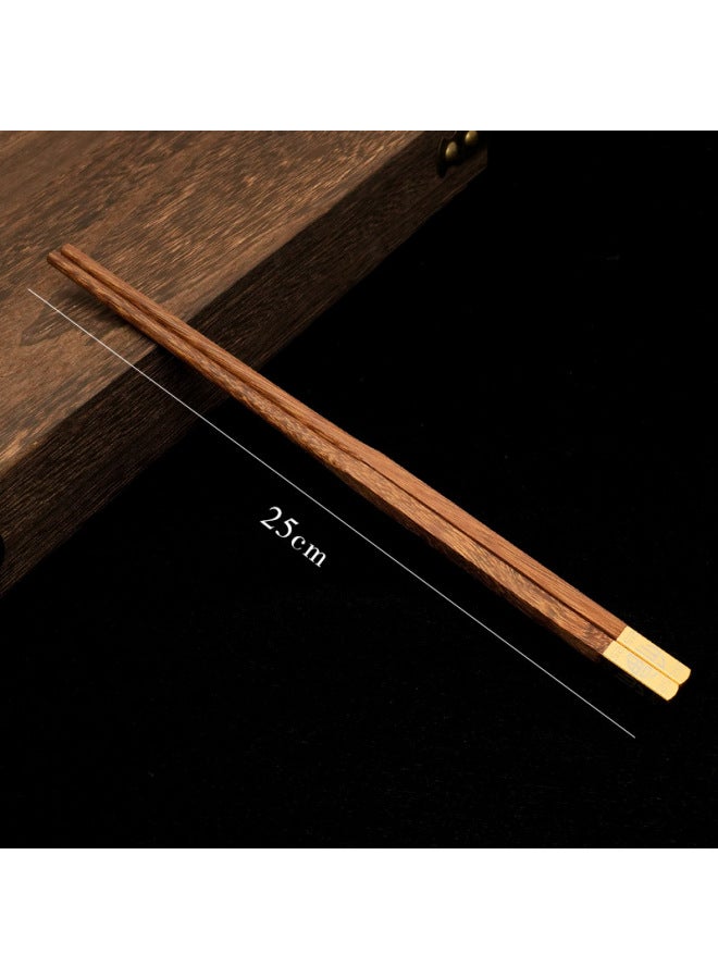 Chicken Wing Wood Chopsticks Metal Head Red Sandalwood Household Paint-free Wax-free Mildew-proof Hot Pot Solid Wood Chopsticks-Color:7mm×25cm Chicken Wing Wood Chopsticks Flat Top  - Image 1