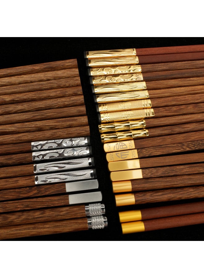 Chicken Wing Wood Chopsticks Metal Head Red Sandalwood Household Paint-free Wax-free Mildew-proof Hot Pot Solid Wood Chopsticks-Color:7mm×25cm Chicken Wing Wood Chopsticks Flat Top  - Image 3