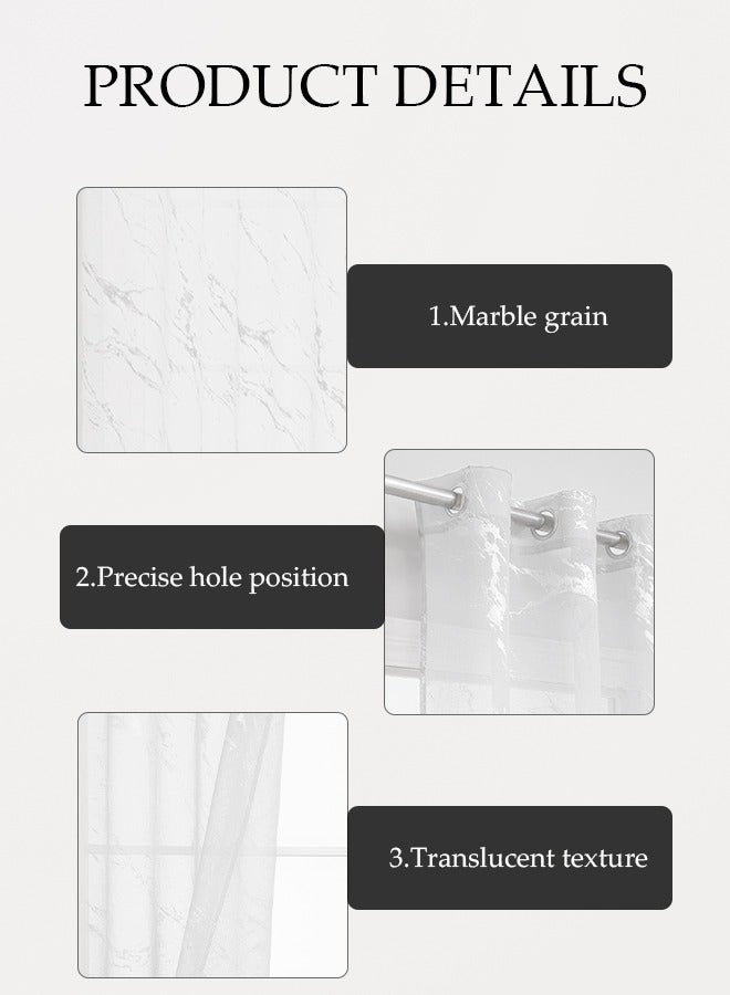 إسكدنيا ستائر بتصميم رخام 2 قطعة، ستائر شيفون شبه شفافة، تصميم رخام بالطباعة الساخنة، مناسبة للمقاهي وغرف النوم وغرف المعيشة، 100 * 200 سم (أبيض) - Image 3