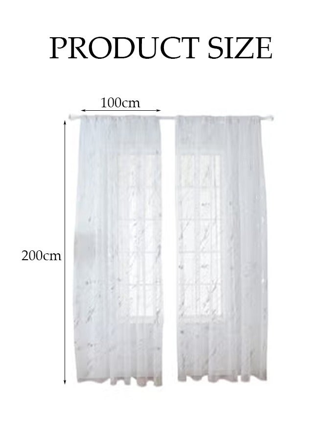 إسكدنيا ستائر بتصميم رخام 2 قطعة، ستائر شيفون شبه شفافة، تصميم رخام بالطباعة الساخنة، مناسبة للمقاهي وغرف النوم وغرف المعيشة، 100 * 200 سم (أبيض) - Image 2