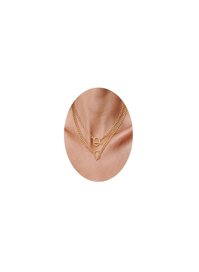 CHESKY Layered Necklaces for Women, 14K Gold Plated Chain Necklace Women Trendy Cuban Link Paperclip Chain Toggle Clasp Necklace Fashion Chunky Jewelry for Women, 15 inches, 16.5 inches, Brass, No - Image 1