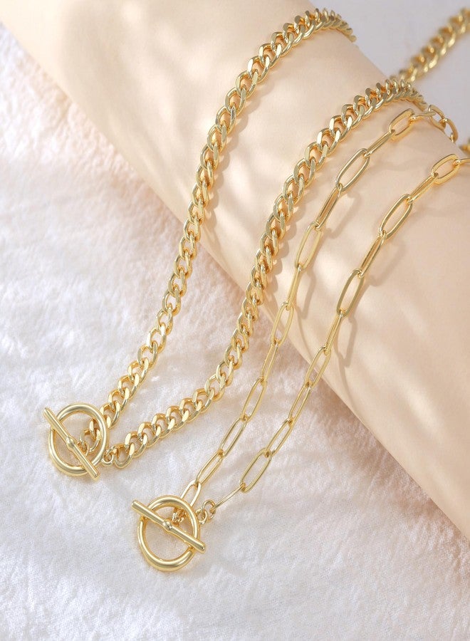 CHESKY Layered Necklaces for Women, 14K Gold Plated Chain Necklace Women Trendy Cuban Link Paperclip Chain Toggle Clasp Necklace Fashion Chunky Jewelry for Women, 15 inches, 16.5 inches, Brass, No - Image 4