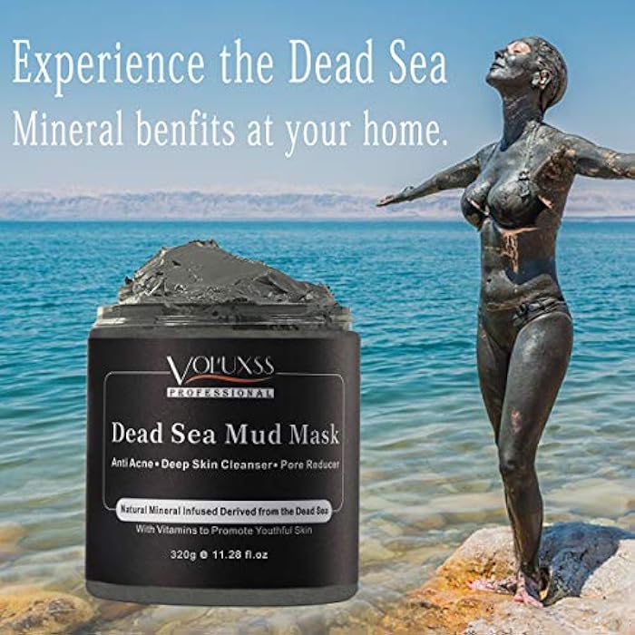 Voluxss Dead Sea Mud Mask for Face and Body,Deep Cleansing Face Mask for Acne,Pore Minimizer,Natural Skincare Charcoal Blackheads Remover,Skincare Spa Clay Facial Mask for Women & Men 11.28fl.oz - Image 4