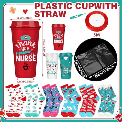Remerry 40 Pcs Nurses Week Gifts for Coworkers Funny Nursing Coffee Cup Fuzzy Socks Set for Pack Respiratory Care Week Appreciation Gift 16 oz Nurse Reusable Coffee Cup DIY Socks Gift - Image 2