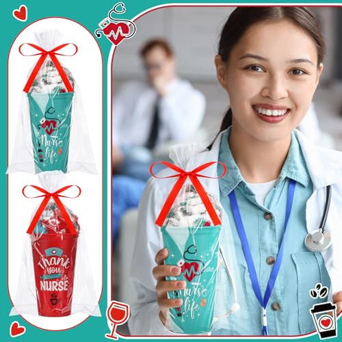 Remerry 40 Pcs Nurses Week Gifts for Coworkers Funny Nursing Coffee Cup Fuzzy Socks Set for Pack Respiratory Care Week Appreciation Gift 16 oz Nurse Reusable Coffee Cup DIY Socks Gift - Image 4