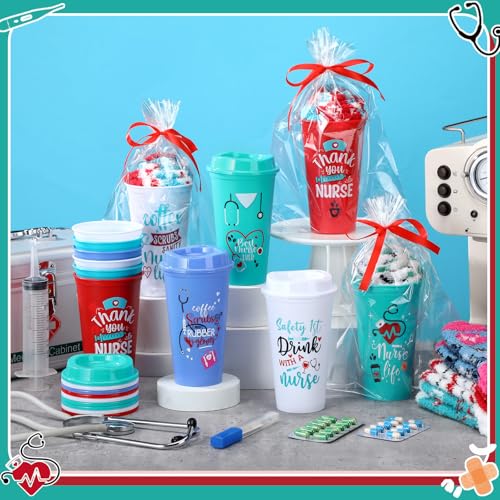 Remerry 40 Pcs Nurses Week Gifts for Coworkers Funny Nursing Coffee Cup Fuzzy Socks Set for Pack Respiratory Care Week Appreciation Gift 16 oz Nurse Reusable Coffee Cup DIY Socks Gift - Image 3