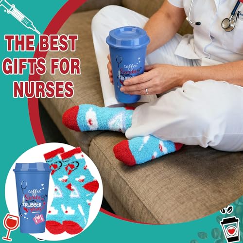 Remerry 40 Pcs Nurses Week Gifts for Coworkers Funny Nursing Coffee Cup Fuzzy Socks Set for Pack Respiratory Care Week Appreciation Gift 16 oz Nurse Reusable Coffee Cup DIY Socks Gift - Image 5