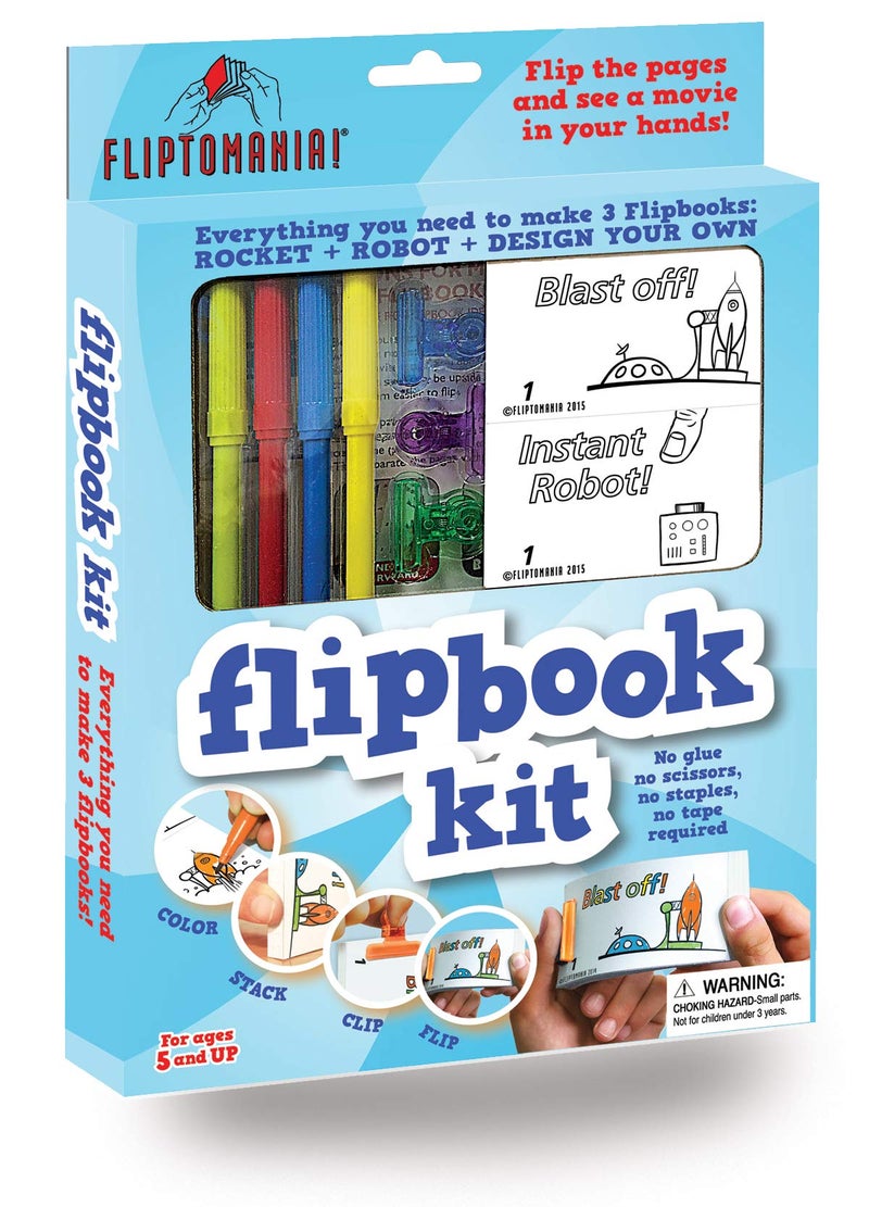 Fliptomania Make Your Own Flipbook Kit: Rocket and Robot - Paper Stop Motion Animation Kit : Creative Flip Book Kit for Kids 6-12 and Creative Animation Artists - Image 1