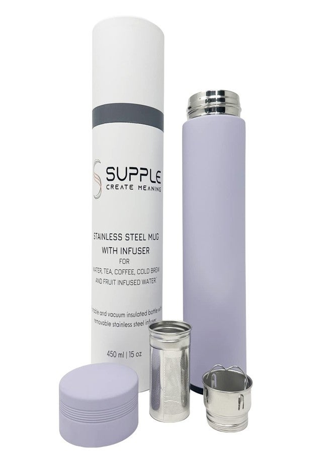 supple Tea Infuser Bottle with Tea Strainer - 450 ml Stainless Steel Bottle - Insulated Water Bottle - Portable Travel Mug - Tea Tumbler (Light Purple) - Image 4