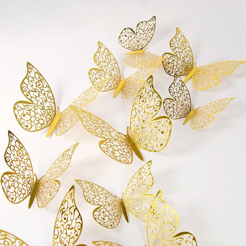 12-Pack 3D Metal Texture Cut Out Butterfly Export Wall Stickers Stereo Artificial Butterfly Home Sticker Decoration - Image 3