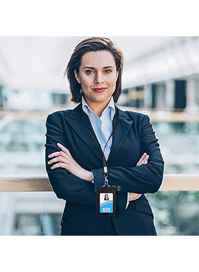 حامل بطاقة هوية مكون من قطعتين، مع حبل قصير ومشبك بكرة شارة قابل للسحب، مجموعة حامل شارة هوية من الجلد للجنسين للعمل والمدرسة وبطاقة المترو - Image 5