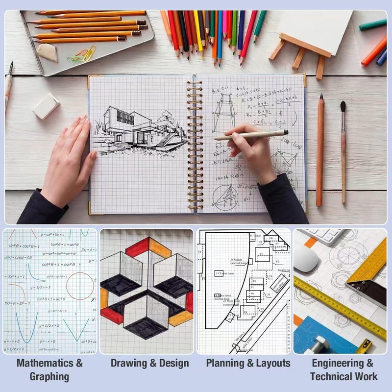 Amanple Graph Paper Notebook, 8.5” x 11” Graphing Notebook, 300 Pages, Large Hardcover Grid Notebook Journal, Graph Paper Spiral Notebook with Thick Paper, Pockets for School and Office Supplies, Purple - Image 5