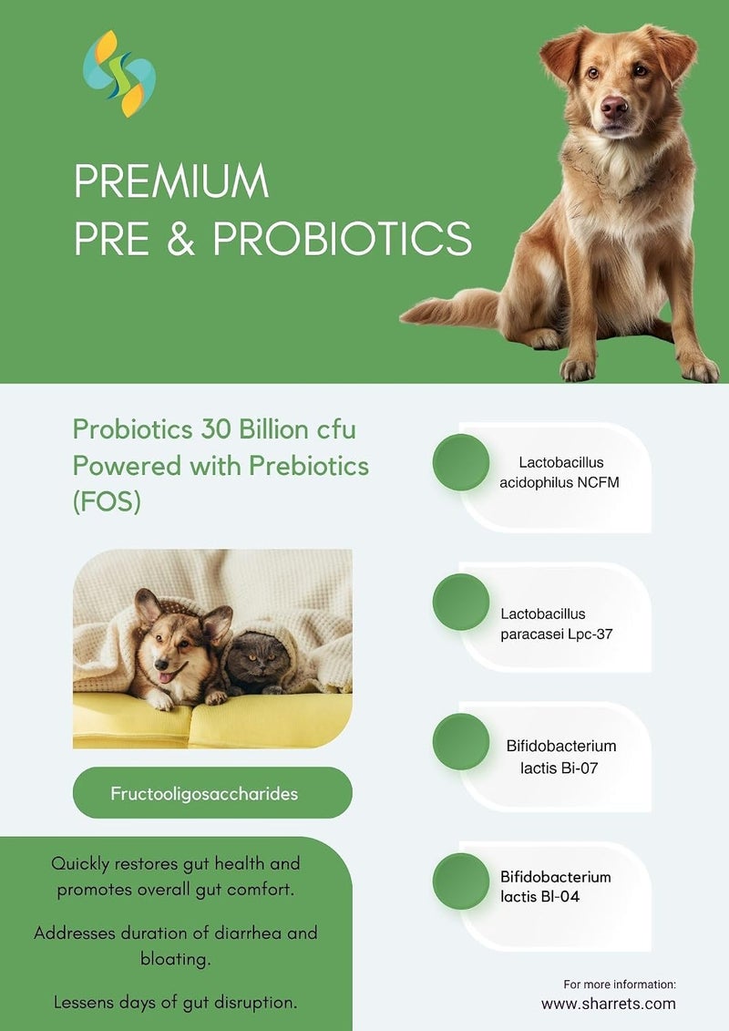 Sharrets Pre and Probiotics Immunity Digestive Gut Health Supplement for Dogs/Pets, 60 Capsules - Image 2