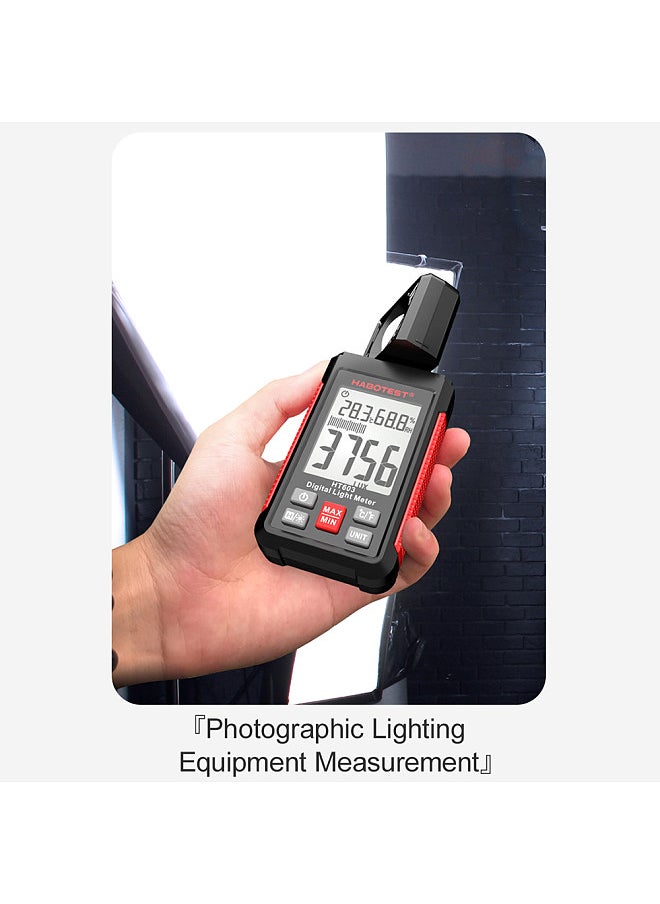 HABOTEST - HT603 Digital Lux Meter Light Meter 200,000 Lux Digital Illuminance Meter with LCD Backlight Display Ambient Humidity and Temperature Meter - Image 1