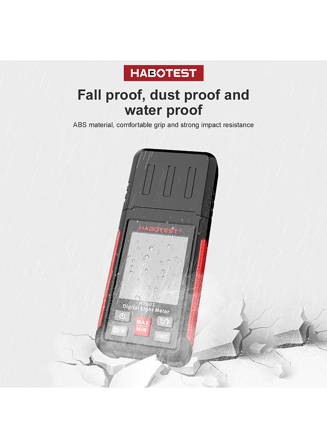 HABOTEST - HT603 Digital Lux Meter Light Meter 200,000 Lux Digital Illuminance Meter with LCD Backlight Display Ambient Humidity and Temperature Meter - Image 1