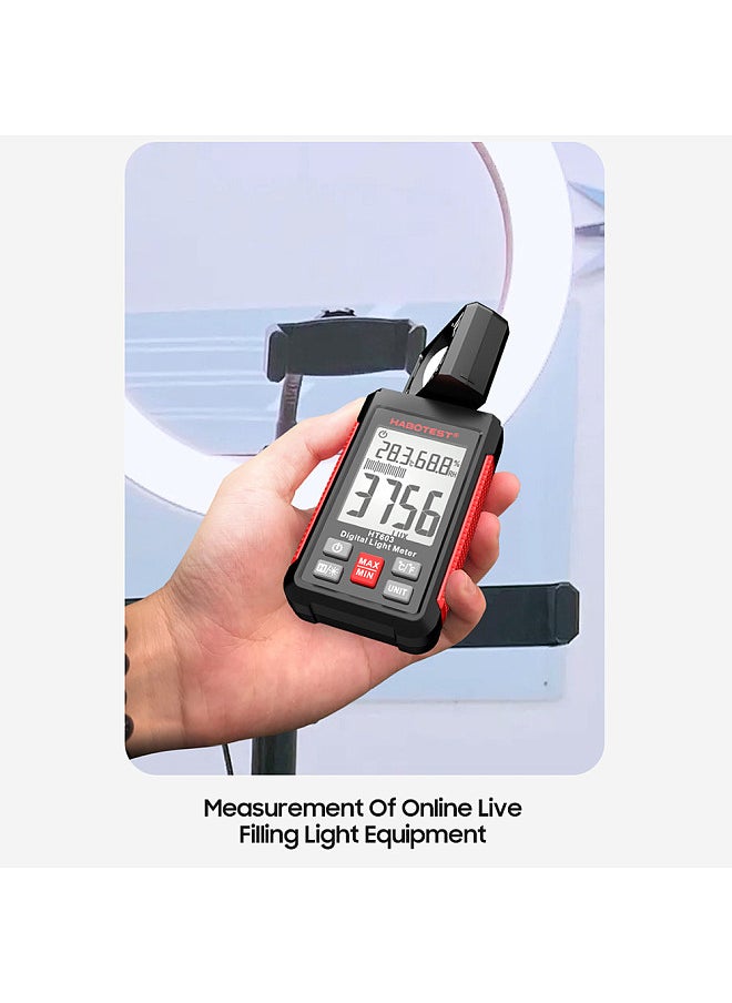 HABOTEST - HT603 Digital Lux Meter Light Meter 200,000 Lux Digital Illuminance Meter with LCD Backlight Display Ambient Humidity and Temperature Meter - Image 1