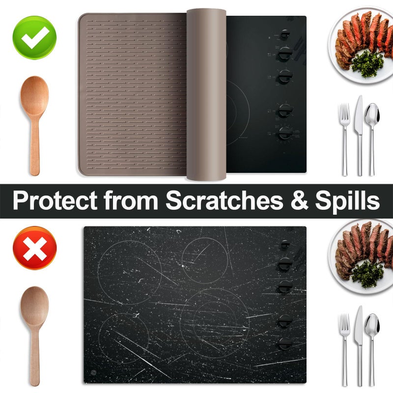 Anevna Stove Top Cover for Electric Stove- Range Covers for Electric Stove,Silicone XXL Dish Drying Mat, Glass Cooktop Covers, Flat RV Range top Mats (Coffee, 28"x20") - Image 4