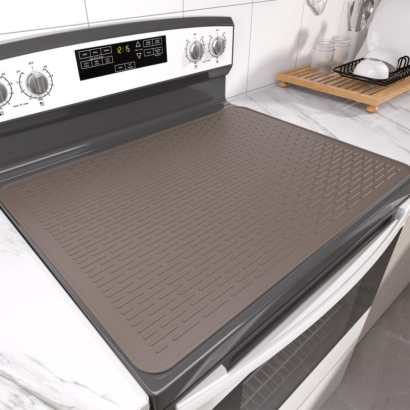 Anevna Stove Top Cover for Electric Stove- Range Covers for Electric Stove,Silicone XXL Dish Drying Mat, Glass Cooktop Covers, Flat RV Range top Mats (Coffee, 28"x20") - Image 1