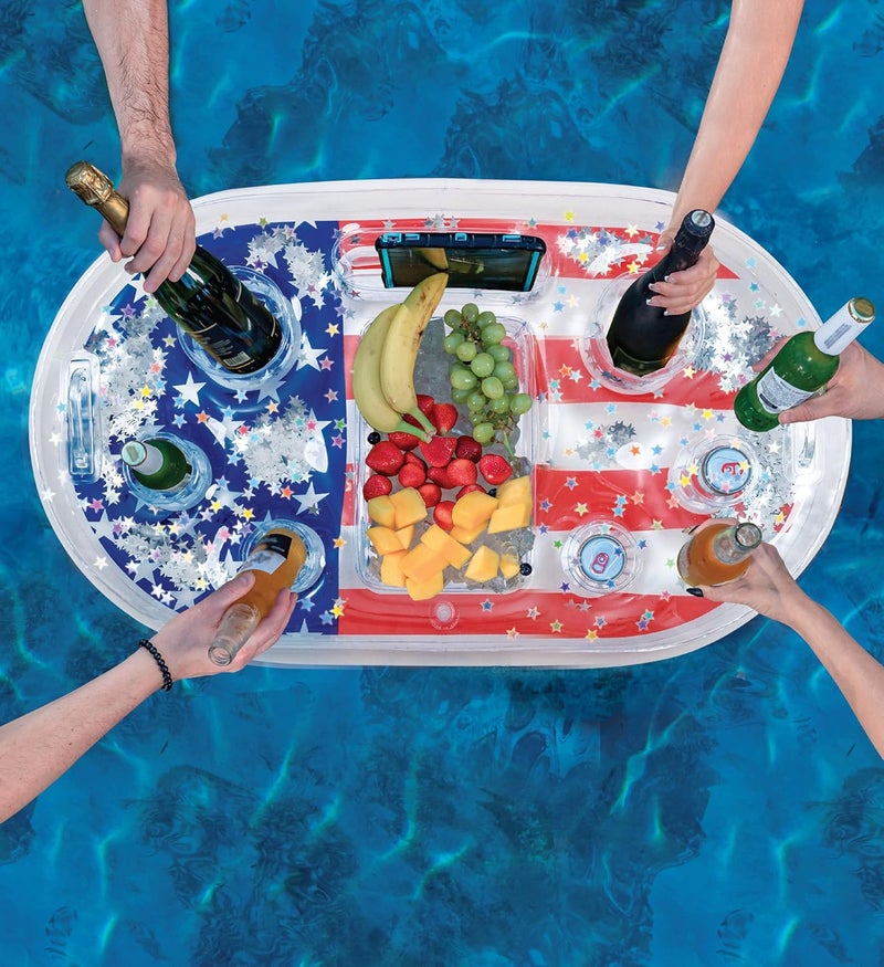 POZA Inflatable USA Pool Float - Luxurious Fun Lounger Filled with Sparkle Silver Stars Confetti, Cool USA Flag Design Water Swimming Pool Floaties for Beach, Lake & Pool - Image 5