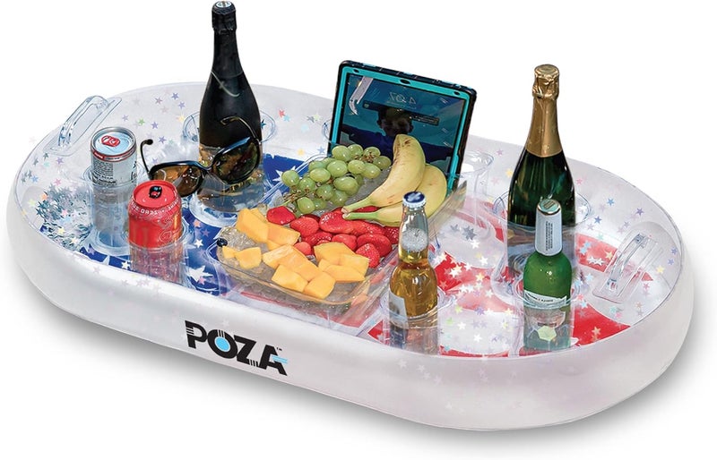 POZA Inflatable USA Pool Float - Luxurious Fun Lounger Filled with Sparkle Silver Stars Confetti, Cool USA Flag Design Water Swimming Pool Floaties for Beach, Lake & Pool - Image 1
