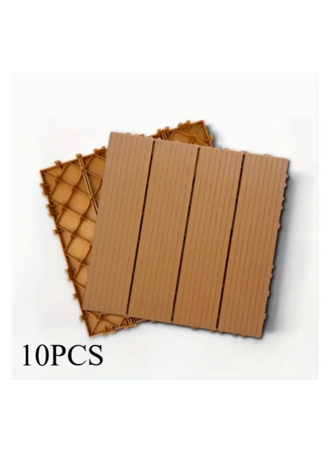 LINGWEI 10pcs Plastic Interlocking Flooring Tiles Waterproof Patio Balcony Flooring Beige 30x2x30cm  - Image 3