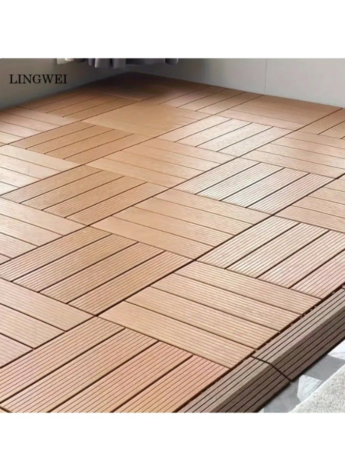 10pcs Plastic Interlocking Flooring Tiles Waterproof Patio Balcony Flooring Beige 30x2x30cm