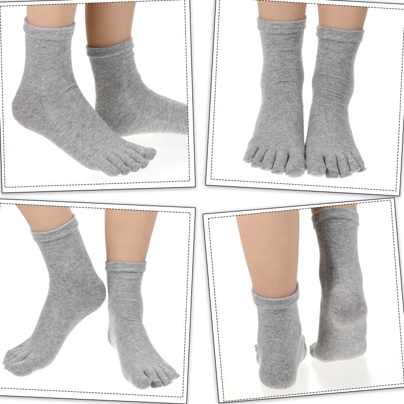 Alrhso 4 Pair Toe Socks for Women Five Finger Cotton Socks with Toes Separated for Women Men Individual Running Toe Crew Sock Black, White, Dark, Grey, Light Grey - Image 5