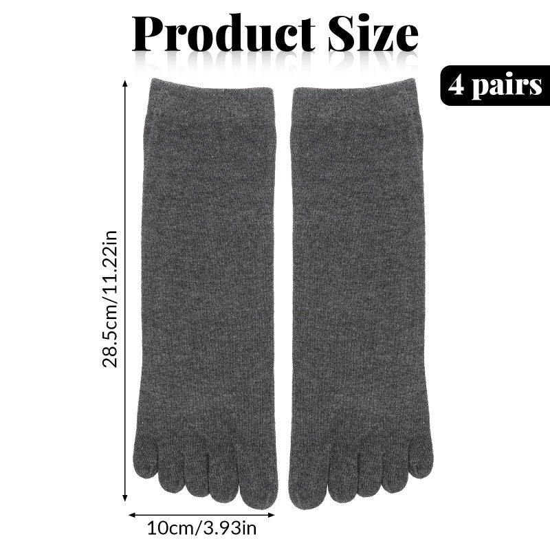 Alrhso 4 Pair Toe Socks for Women Five Finger Cotton Socks with Toes Separated for Women Men Individual Running Toe Crew Sock Black, White, Dark, Grey, Light Grey - Image 4