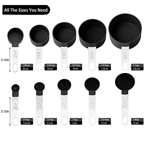 Huygens Measuring Cups and Spoons Set of Huygens Kitchen Gadgets 10 Pieces, Stackable Stainless Steel Handle Measuring Cups for Measuring Dry and Liquid Ingredient (White) - Image 2