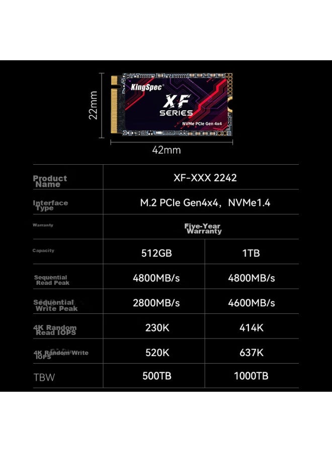 Kingspec 512gb Ssd Nvme 2242 M.2 Interface, Selected Tlc Nand, Pcie 4.0, Read Speed 4800mb/s, Ai Pc Storage Accessory - Image 5