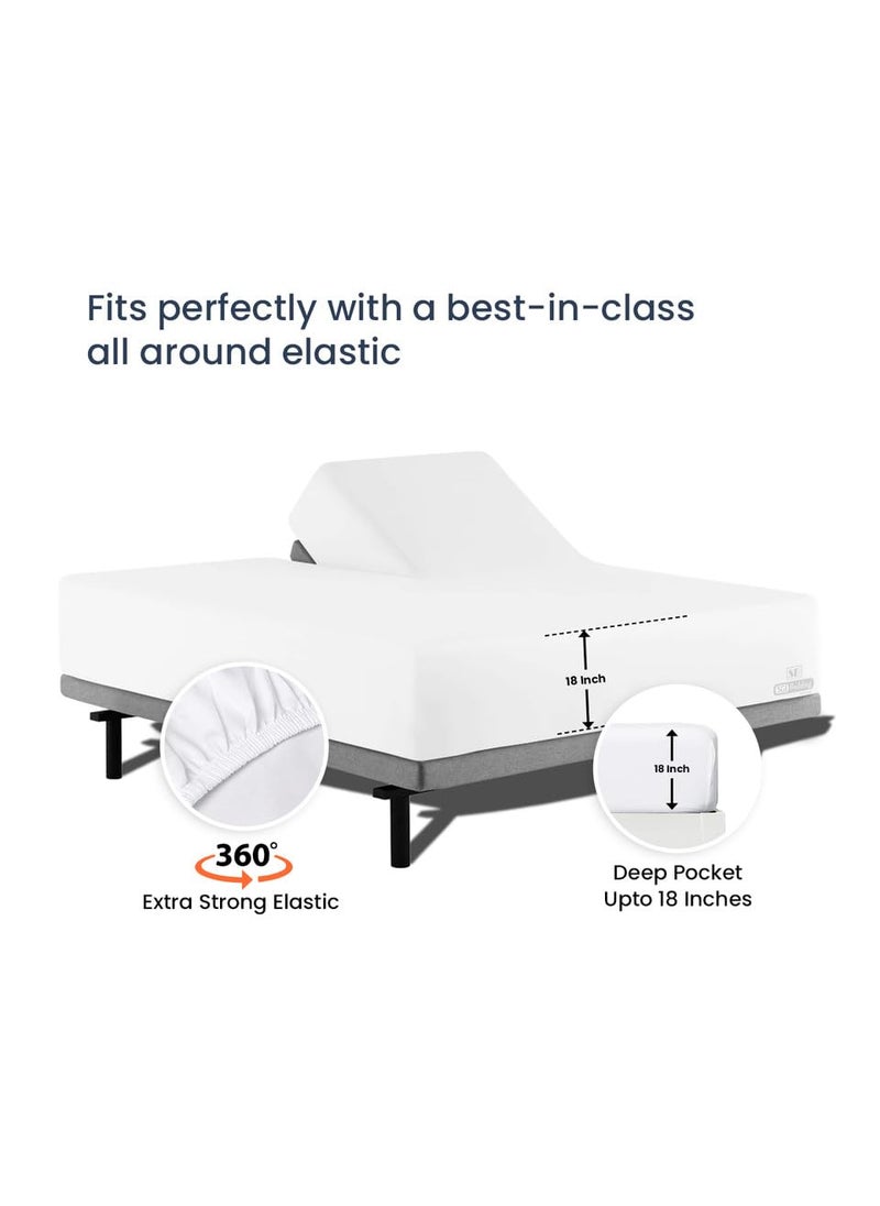 SGI bedding SGI bedding 32"" Cal King Split Top Flex Head Sheet 100% Egyptian Cotton Sheet Set - 600 Thread Count Flex Top Sheet Adjustable Bed - 4 Piece Sheet Set 18"" Deep Pocket Sleep Number Bed - White Solid  - Image 5