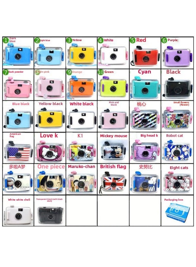 A Generation Of Explosions Waterproof Camera Retro Film Camera 135 Color Cartoon Cute Gift Camera-Color:Eight Cats (Powder Shell)  - Image 1