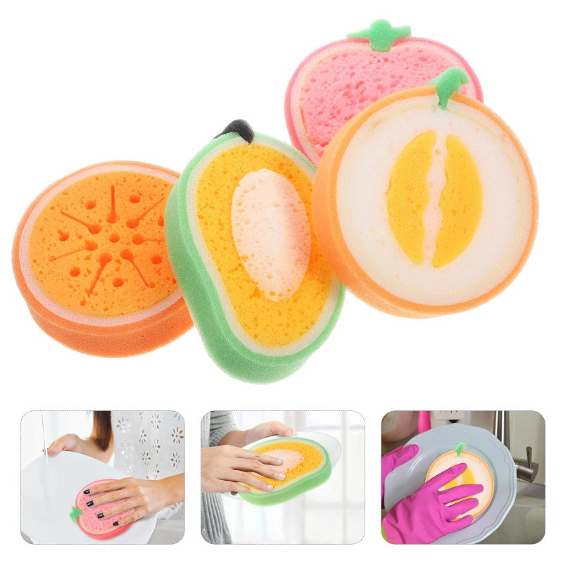 Thickened Cartoon Kitchen Sponges 4pcs Multi Function Dish Scrubber Set - Image 5