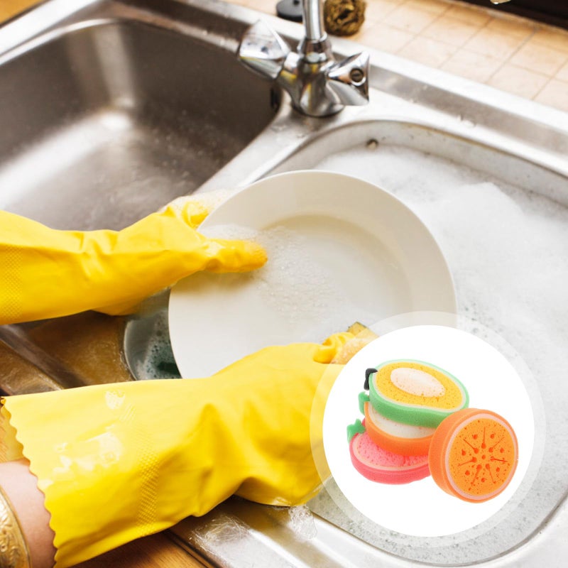 Thickened Cartoon Kitchen Sponges 4pcs Multi Function Dish Scrubber Set - Image 4