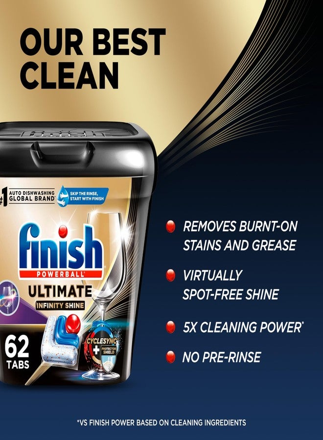 Finish Ultimate Infinity Shine Dishwasher Pods, No Pre-Rinse Dishwasher Detergent Soap Removes Burnt-On Stain, with Protector Shield & CycleSync Technology, Degreasing & Scrubbing Power, 62 Count - Image 2
