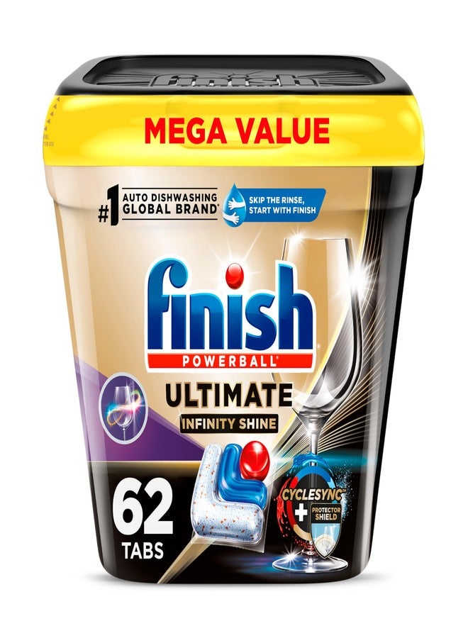 Finish Ultimate Infinity Shine Dishwasher Pods, No Pre-Rinse Dishwasher Detergent Soap Removes Burnt-On Stain, with Protector Shield & CycleSync Technology, Degreasing & Scrubbing Power, 62 Count - Image 1