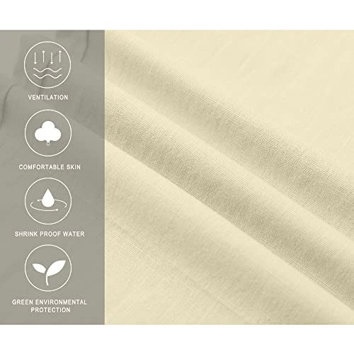 Janmid Men Casual Beach Trousers Linen Summer Pants Beige XL - Image 5