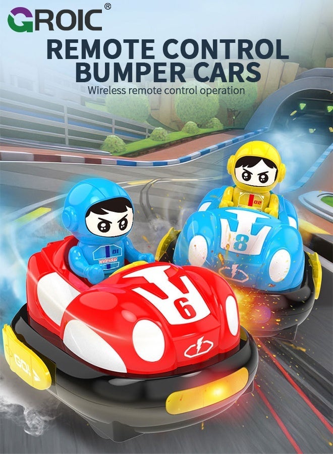 GROIC 2 Pack Cartoon Remote Control Bumper Car for Toddlers, Kids Remote Control Cars, Mini RC Cars with Light & Sound & 360°Rotating, Race car Toys for Boys Girls - Image 1