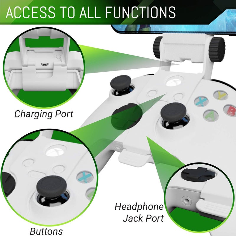 Orzly Xbox Series X Controller Mobile Gaming Clip, Xbox Controller Phone Mount Adjustable Phone Holder Clamp Compatible with Xbox Series X|S, Xbox One, Xbox One S, Xbox One X-Robot White - Image 5