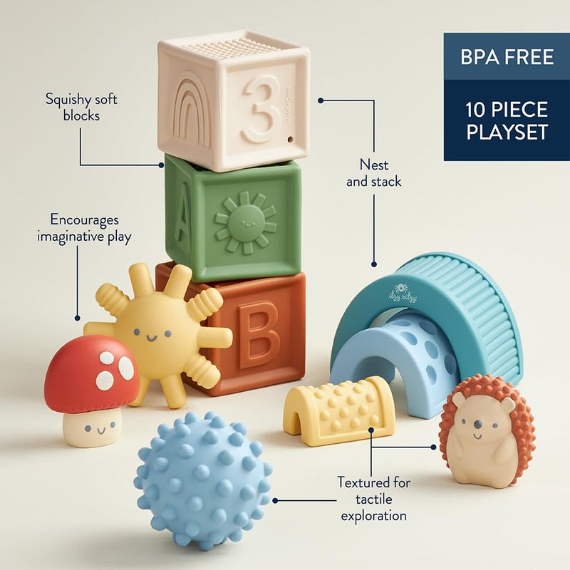 Itzy Ritzy Sensory Blocks Set - Baby Building Blocks 10-Piece Set - Features Soft & Textured Characters - Sensory Toy for Babies & Toddlers Aged 0 Months and Up - Image 4