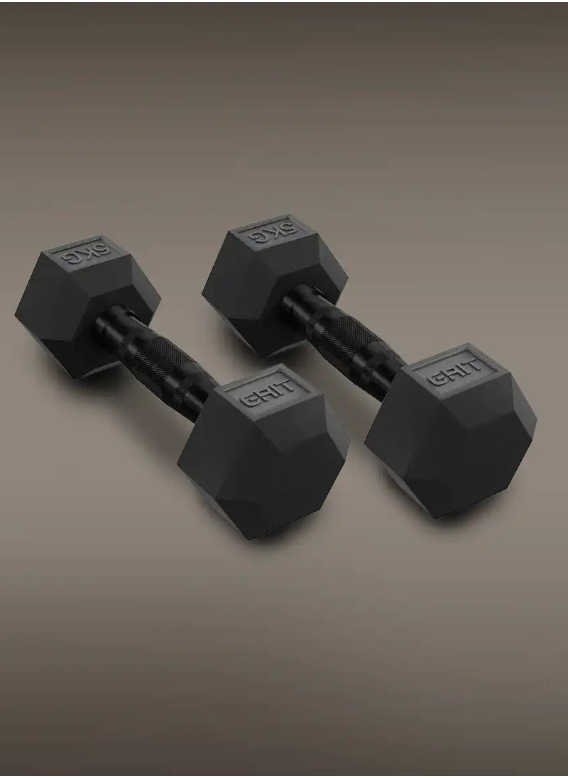 GRIT GRIT Hex Black Dumbbells - 5 kg Pair  - Image 1
