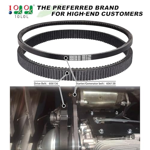 10L0L Clutch Drive & Starter Generator Belt Kit for EZGO RXV, TXT, Workhorse ST 2008-up Golf Cart with Kawasaki Engines, Replace OEM 606136 606138 16548-G01 - Image 2