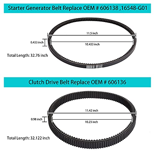 10L0L Clutch Drive & Starter Generator Belt Kit for EZGO RXV, TXT, Workhorse ST 2008-up Golf Cart with Kawasaki Engines, Replace OEM 606136 606138 16548-G01 - Image 5